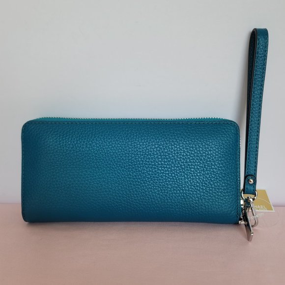 MICHAEL KORS Jet Set Travel Large Continental Pebbled Leather Wallet-Lagoon⭐ - Picture 7 of 16